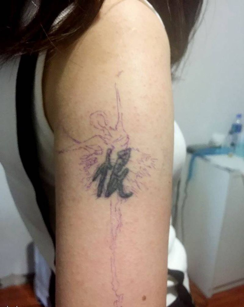 遮盖。恨纹身图片_成品手臂清新人物芭蕾遮盖纹身图案