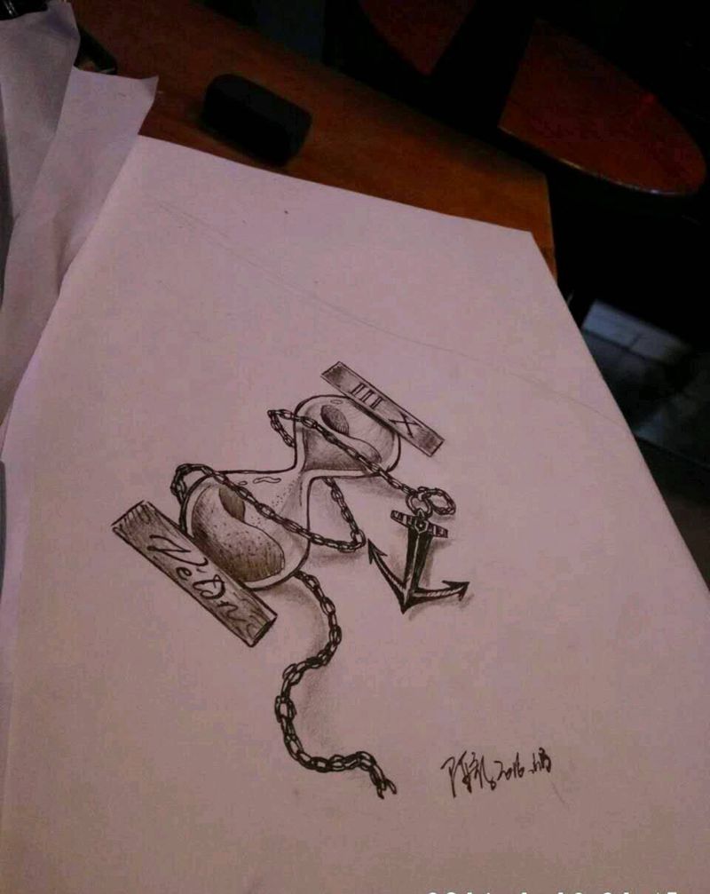 沙漏船锚纹身图片