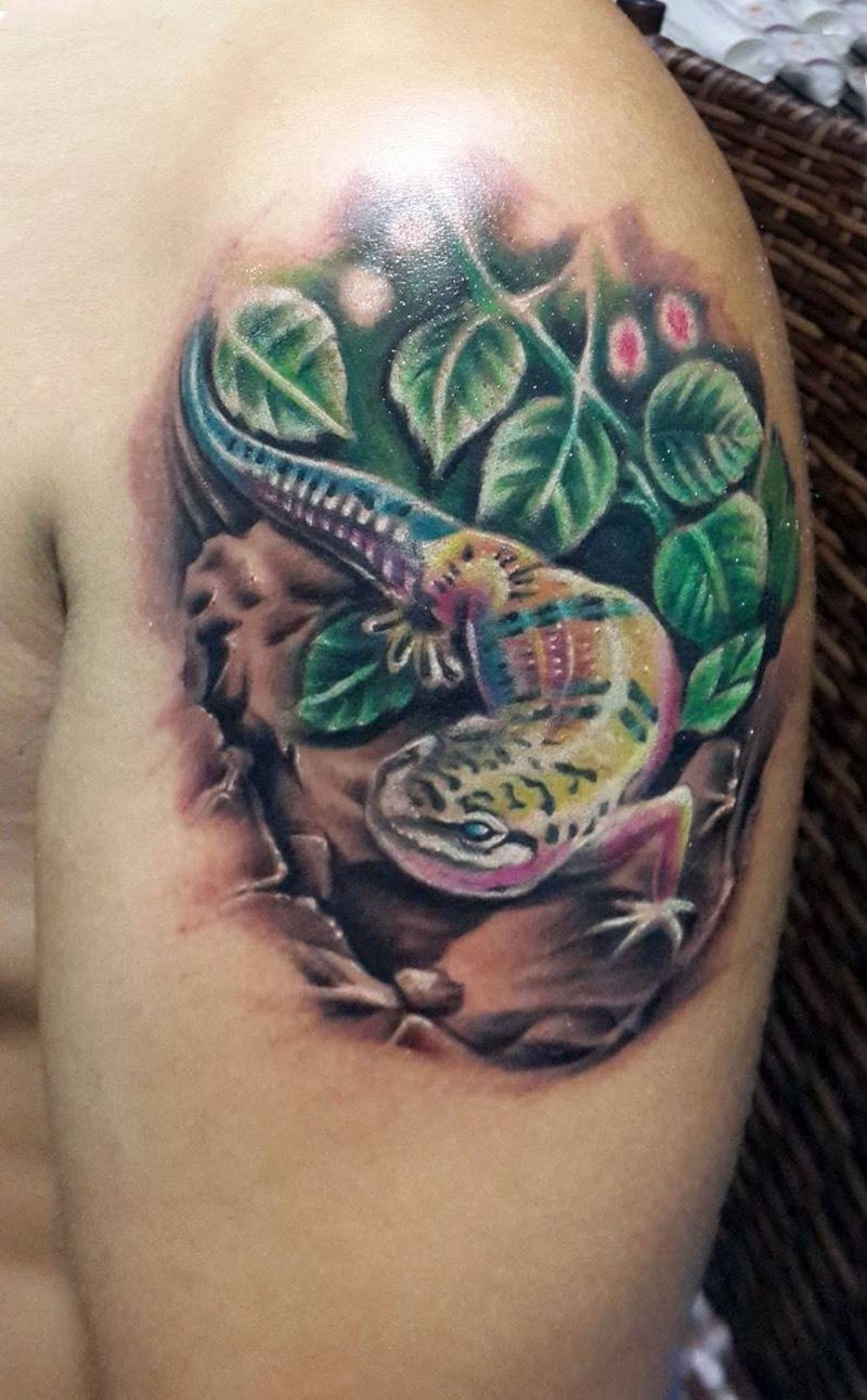 一条蜥蜴纹身图片_手部手臂欧美成品原创纹身图案