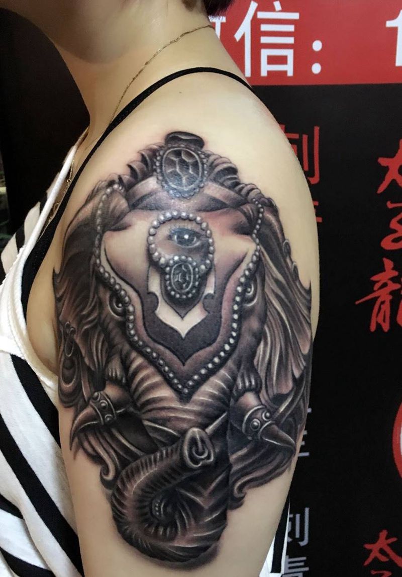 印度象神纹身纹身图片_手部手臂肩部成品传统原创纹身图案
