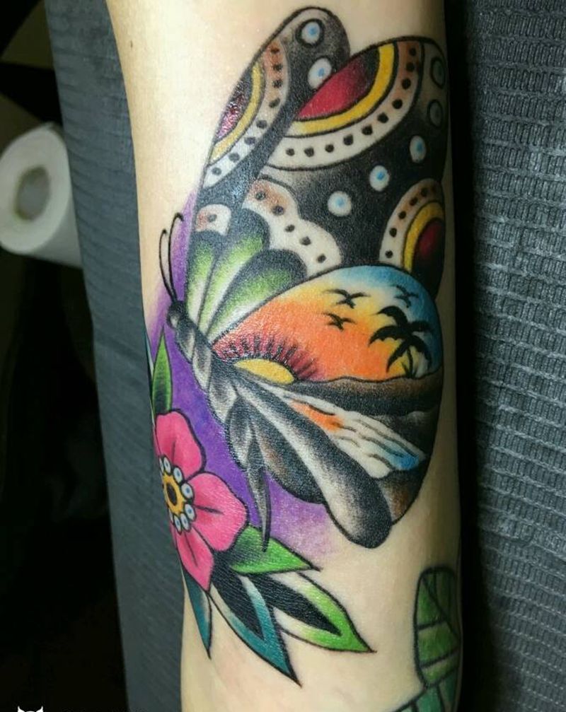 海景蝴蝶纹身图片