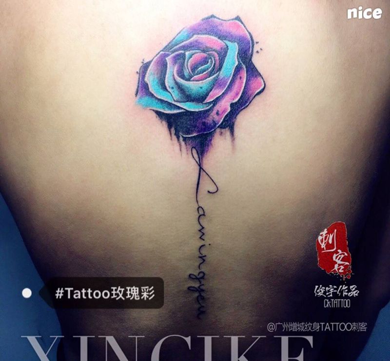 彩色玫瑰纹身图片