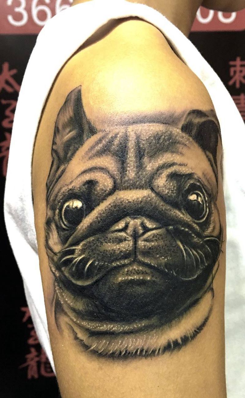 狗纹身图片_手臂手部成品欧美原创纹身图案