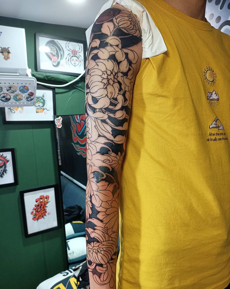 花臂纹身图片_手臂肩部新传统老传统纹身图案