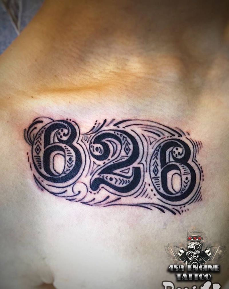 6叔款626数字纹身图片_成品欧美清新胸部字符图腾原创纹身图案