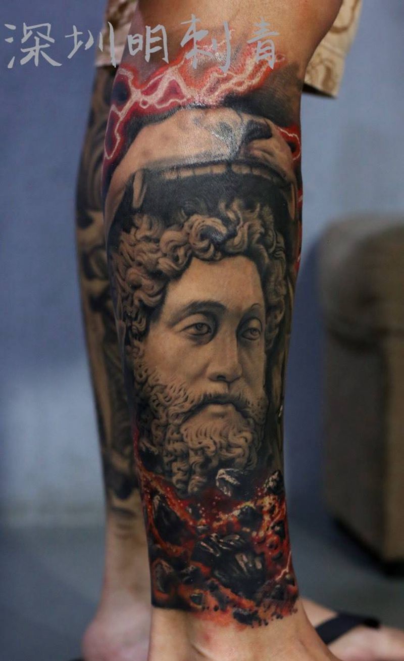 哈迪斯宙斯纹身图片_欧美肖像写实人物腿部手臂脚部纹身图案