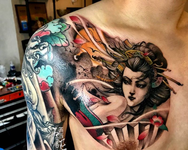 艺技美女纹身图片_传统胸部人物肖像欧美写实国画臀部手臂纹身图案