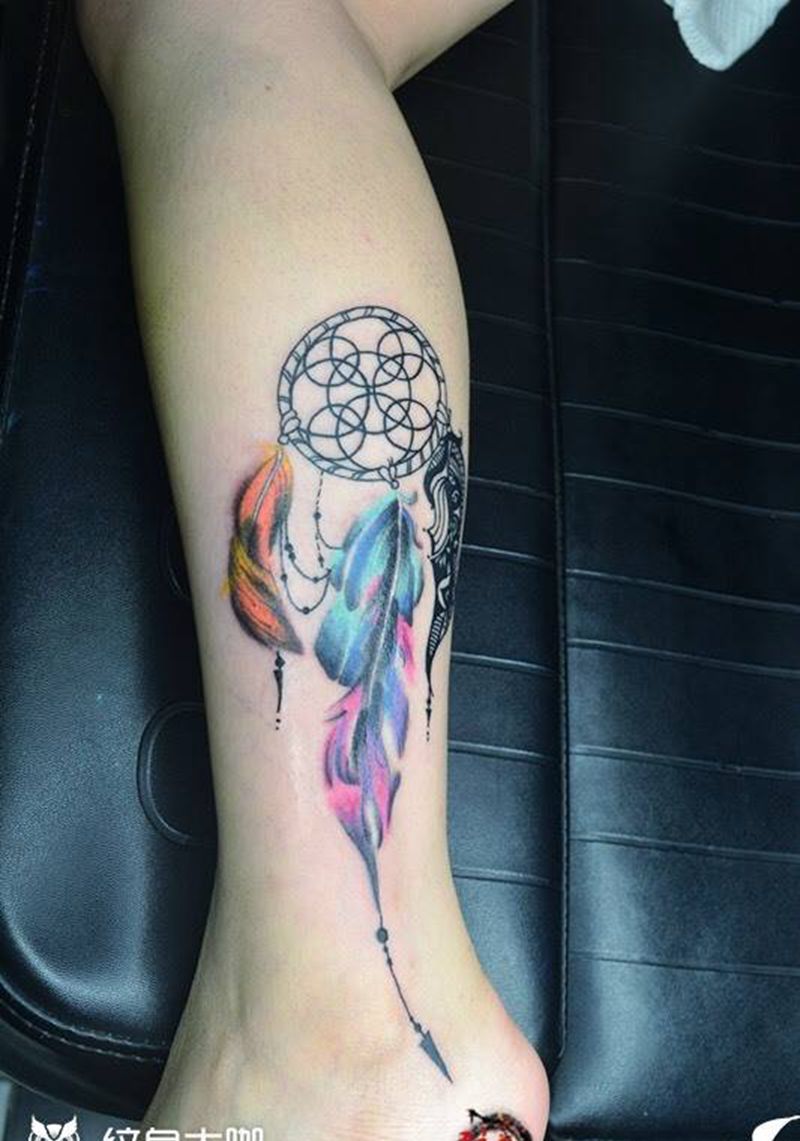 捕梦网+羽毛纹身图片