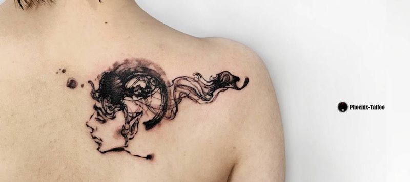 原创水墨牧神纹身图片_成品手稿插画肩部背部国画人物原创水墨宗教纹身图案