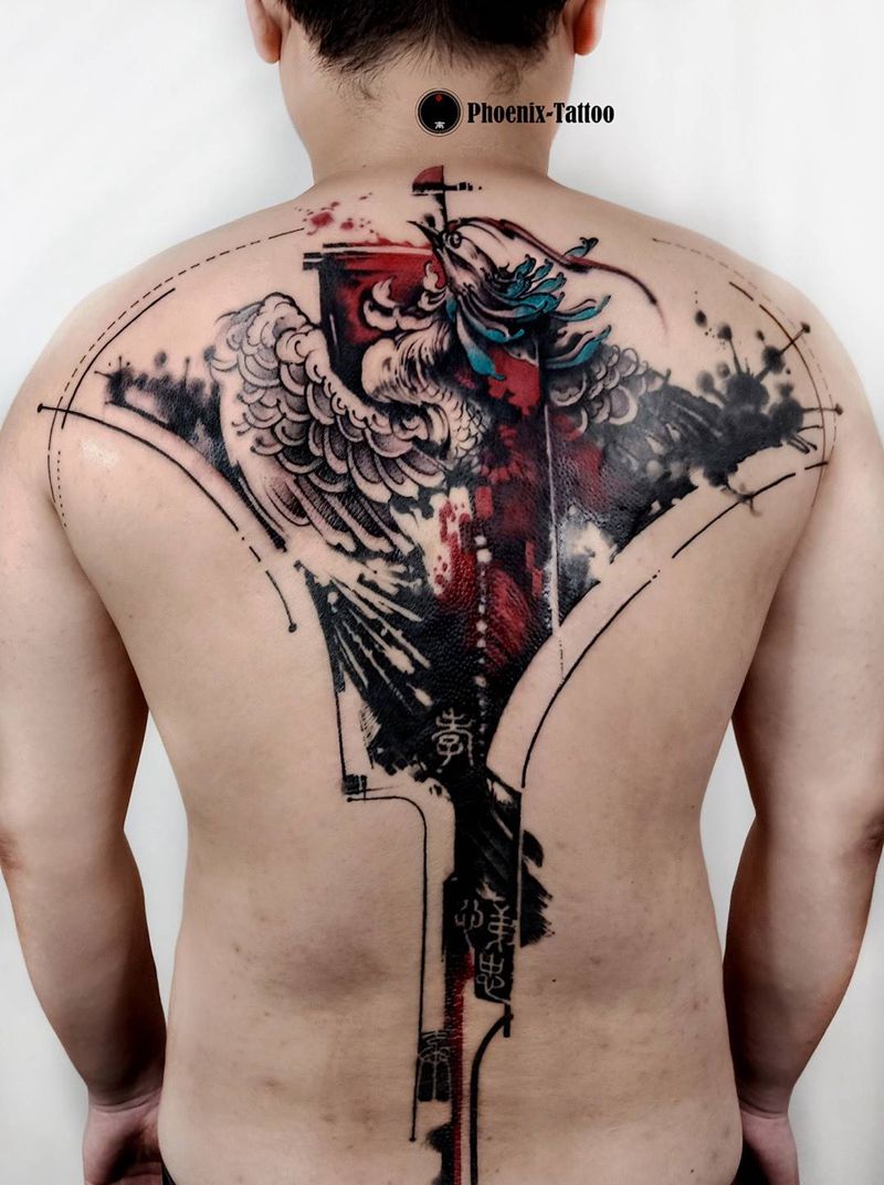 凤凰纹身图片_成品手稿插画背部腰部传统国画原创动物手绘纹身图案