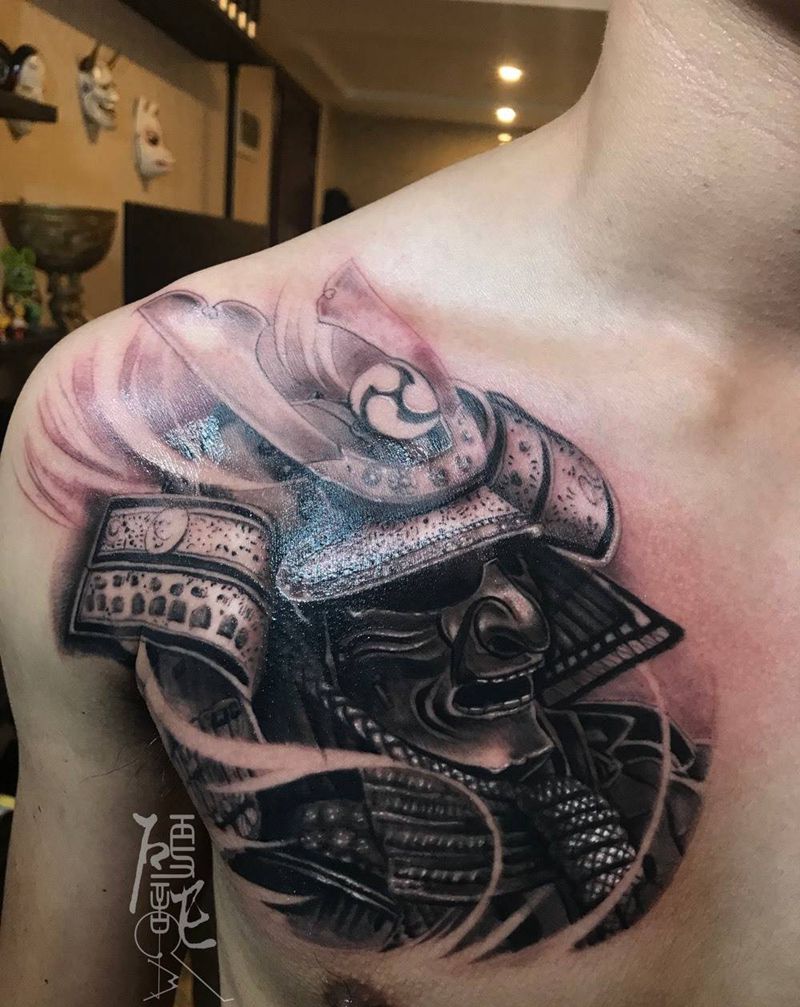 武士纹身图片_手臂胸部欧美写实新传统纹身图案