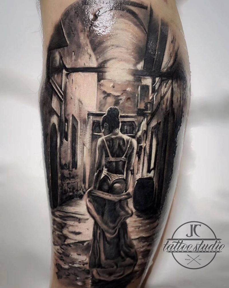 sexy lady纹身图片_脚部腿部欧美写实纹身图案