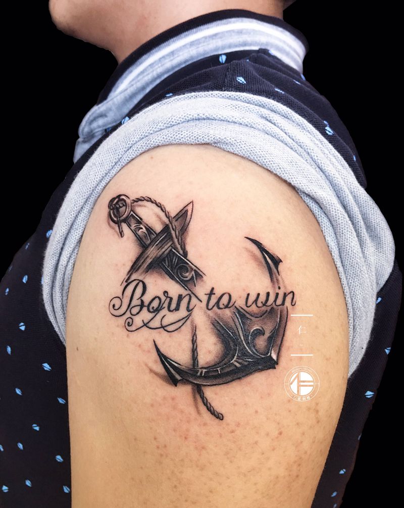 写实船锚纹身图片_手臂手部欧美写实纹身图案