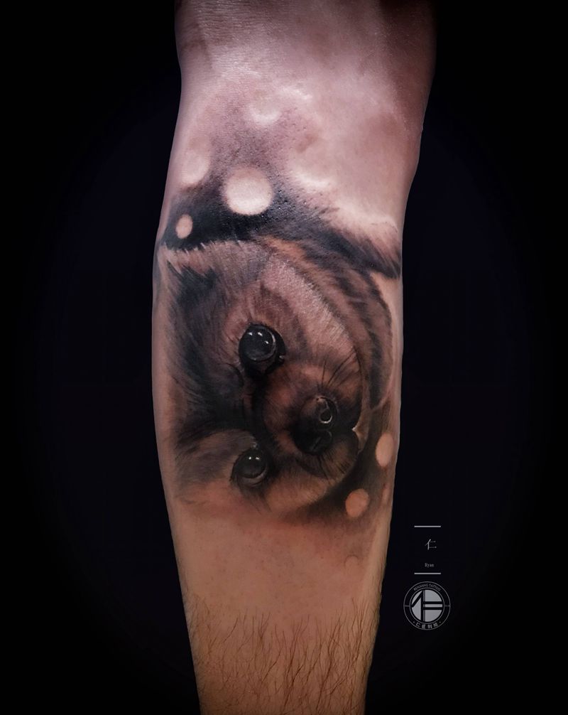 写实狗狗纹身图片_腿部脚部欧美写实纹身图案