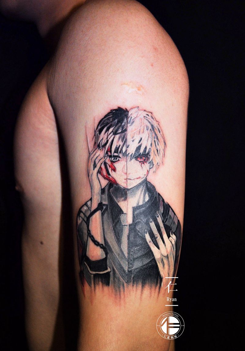 东京食尸鬼纹身图片_手臂手部水彩New School纹身图案
