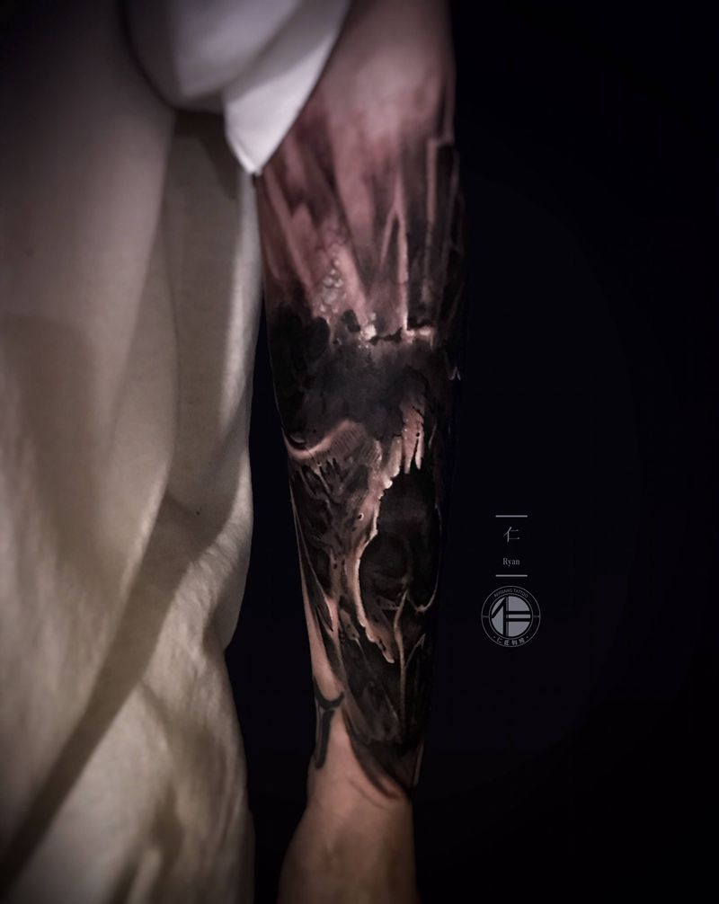 骷髅纹身图片_手臂手部欧美写实纹身图案