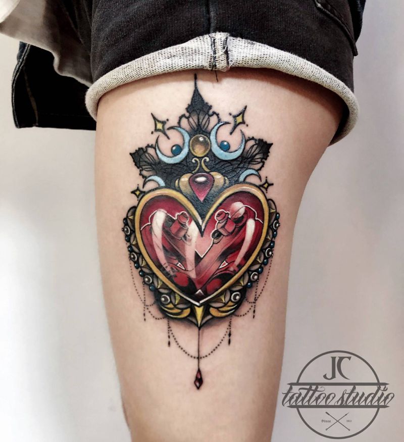 心纹身图片_脚部腿部水彩New School纹身图案