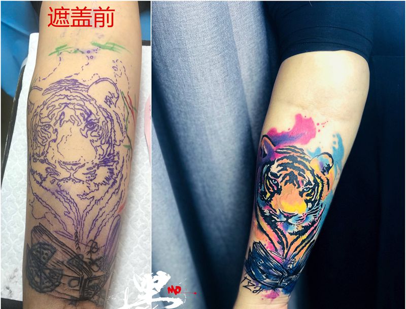 遮盖纹身纹身图片_胸部背部New School水彩纹身图案