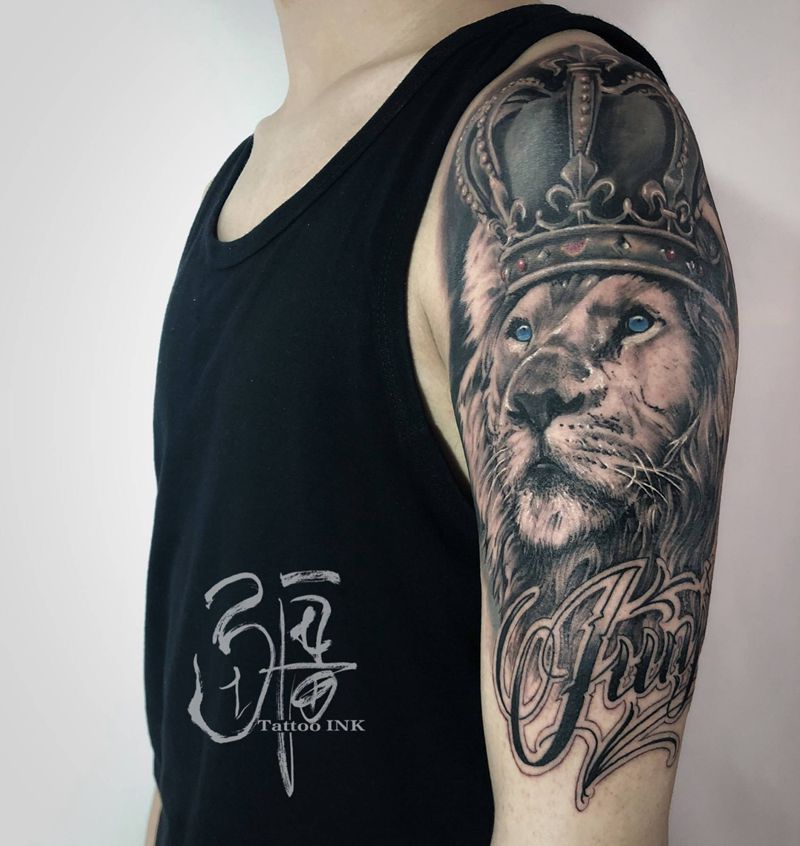 King纹身图片_手臂手部欧美写实獅子纹身图案