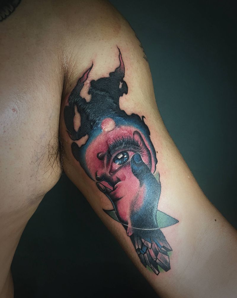 眼纹身图片_手臂欧美写实水彩纹身图案