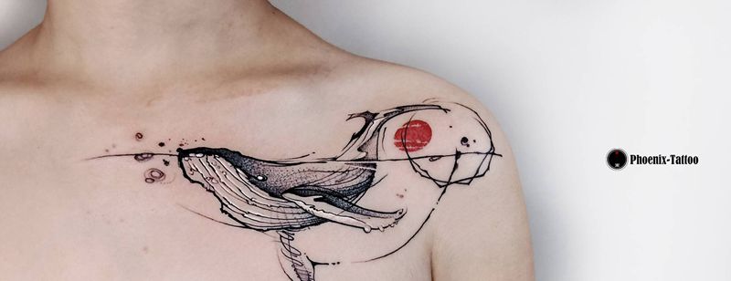 鲸鱼纹身图片_肩部手绘纹身图案
