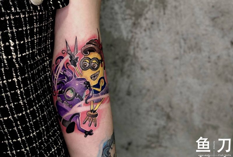 小黄人纹身图片_手臂New School纹身图案