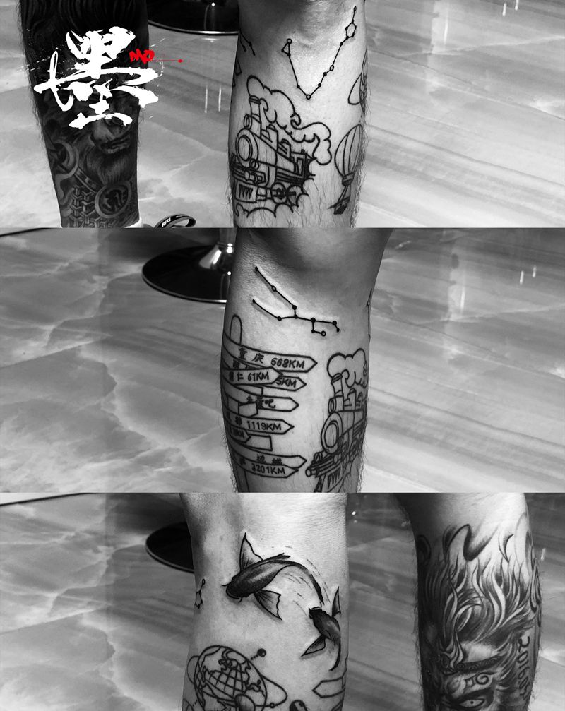 近期本人小图作品纹身图片_腿部胸部New School新传统纹身图案