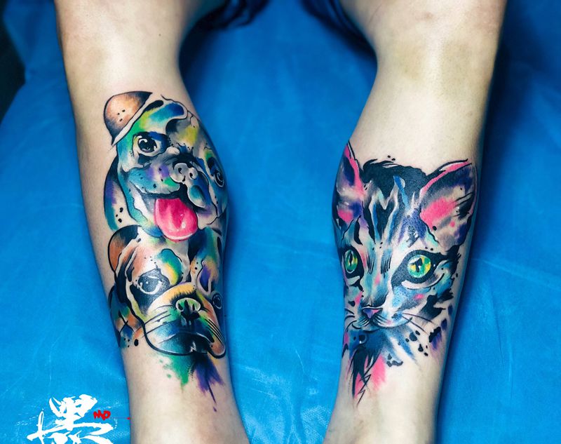 近期动物,羽毛,植物作品纹身图片_腿部手臂New School新传统纹身图案