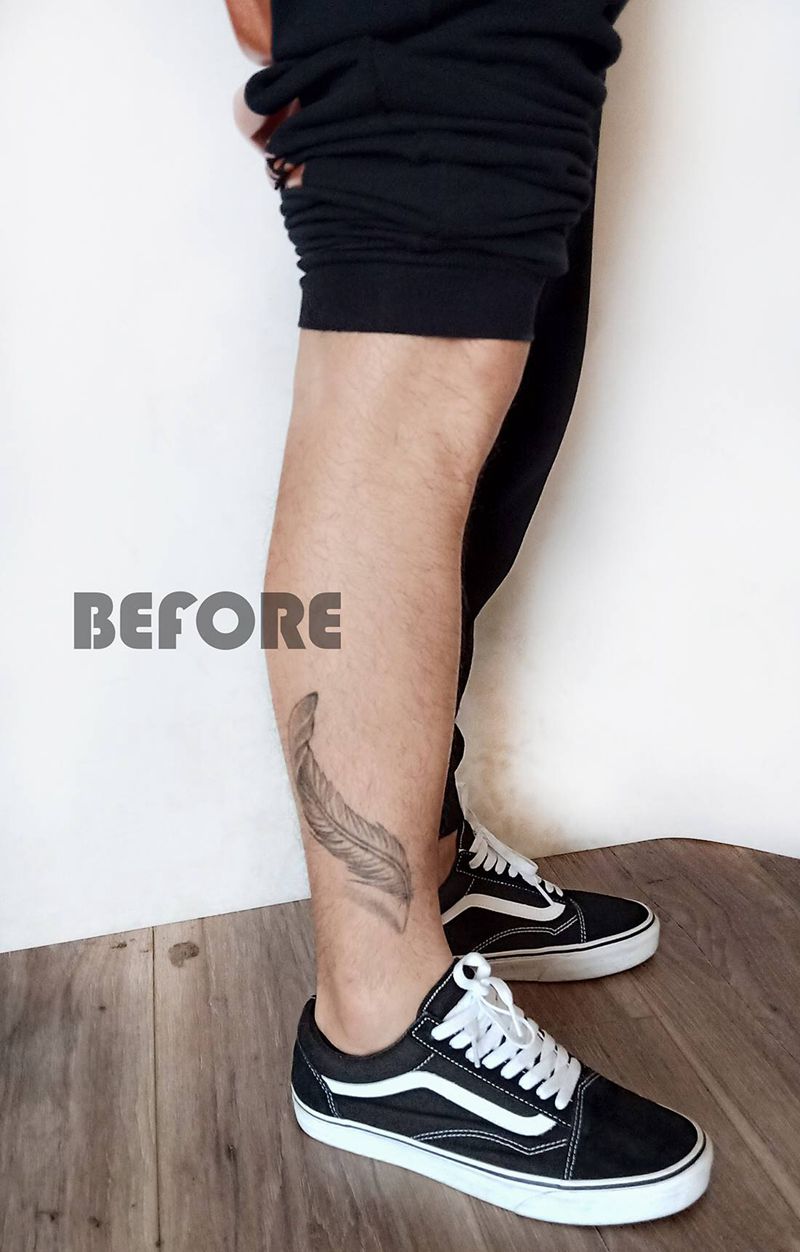 翅膀纹身图片_腿部欧美写实遮盖纹身图案