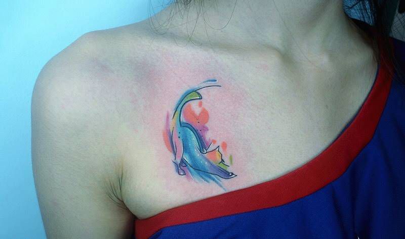 小清新作品纹身图片_成品胸部腿部清新水彩花都广州纹身图案