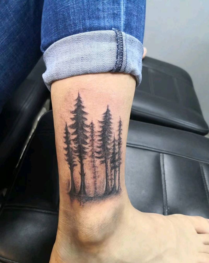 森林纹身图片_腿部纹身图案