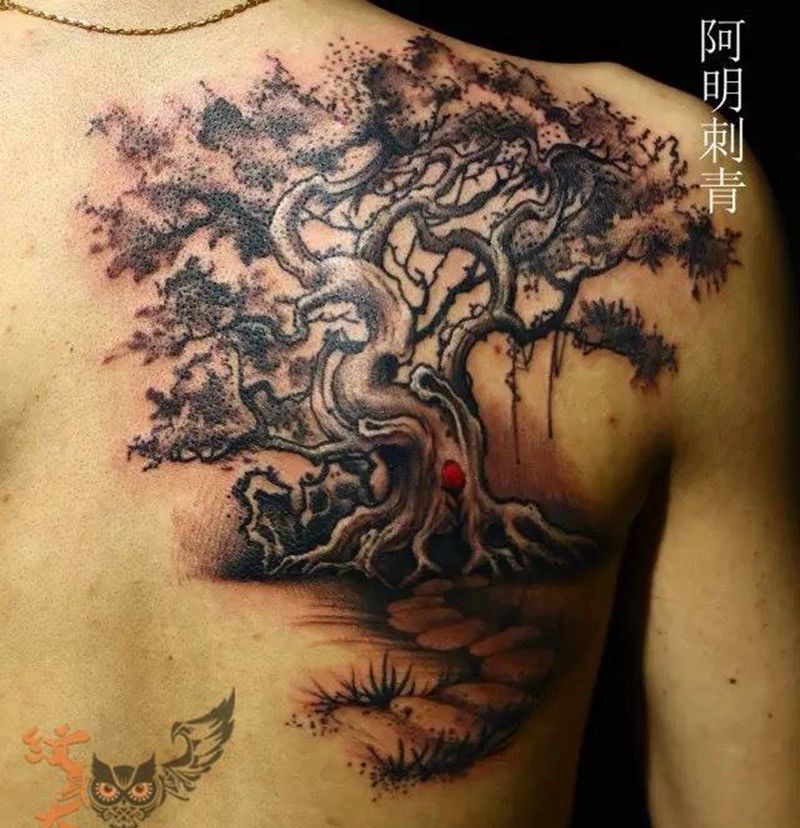 大树好乘凉.纹身图片_背部纹身图案