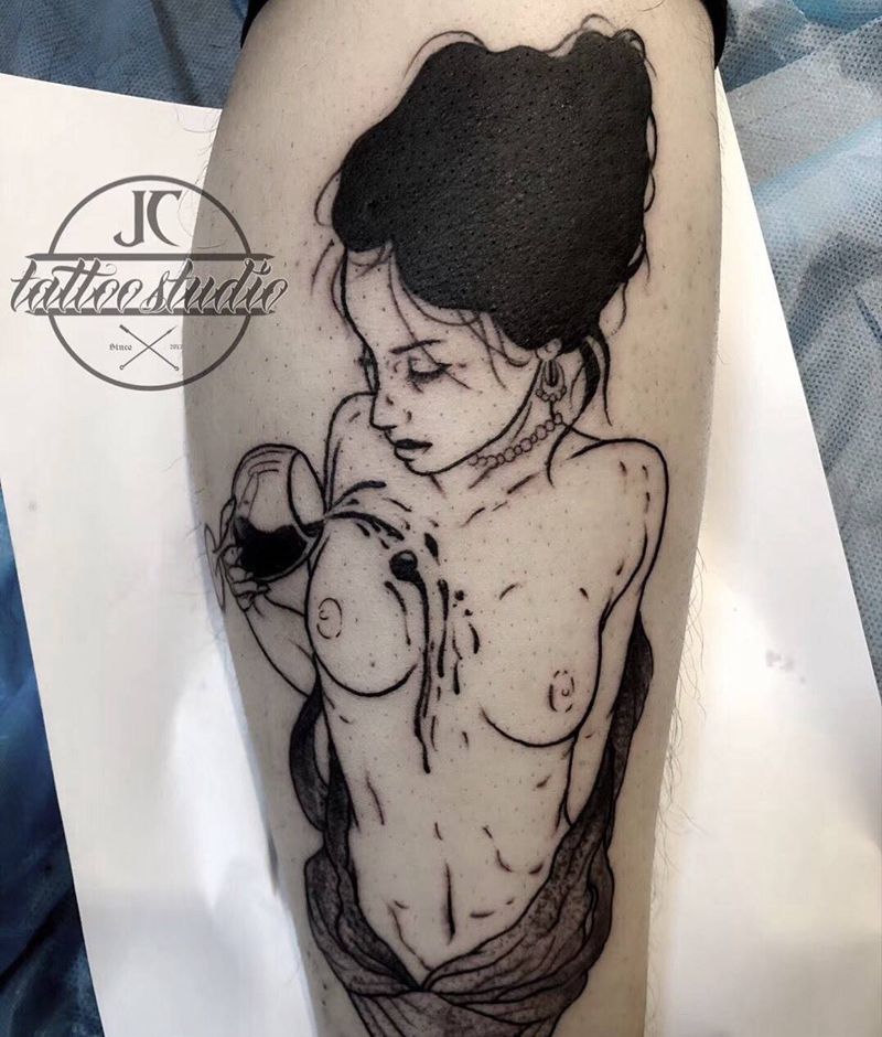 sexy lady纹身图片_成品脚部腿部欧美清新人物纹身图案