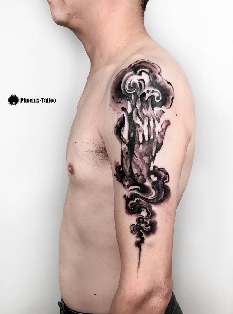 祈祷佛手纹身图片_手稿插画成品手臂手部国画原创人物书法水墨纹身图案