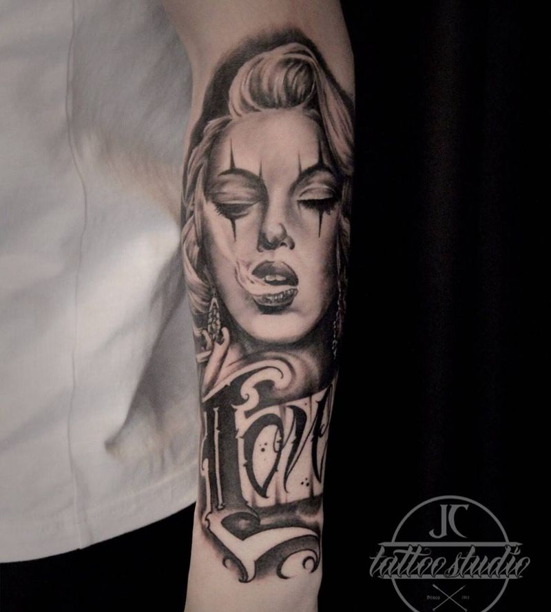 夢露纹身图片_成品手部手臂欧美写实肖像人物纹身图案