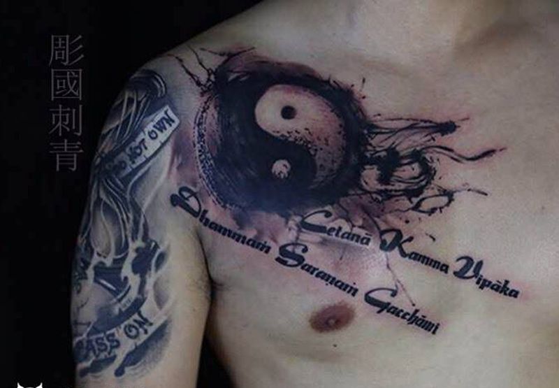 太极纹身图片_传统背部胸部纹身图案