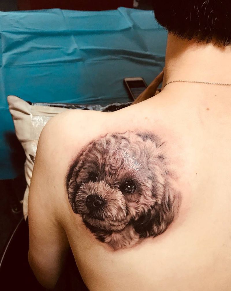 纪念离去的泰迪，纹身图片_写实清新欧美腿部臀部背部动物纹身图案