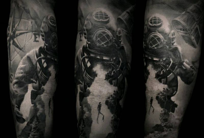 海底环保工作者纹身图片_欧美写实纹身图案