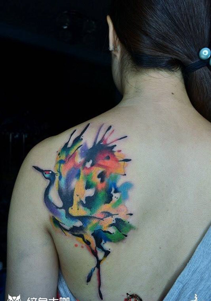 水彩鹤纹身图片