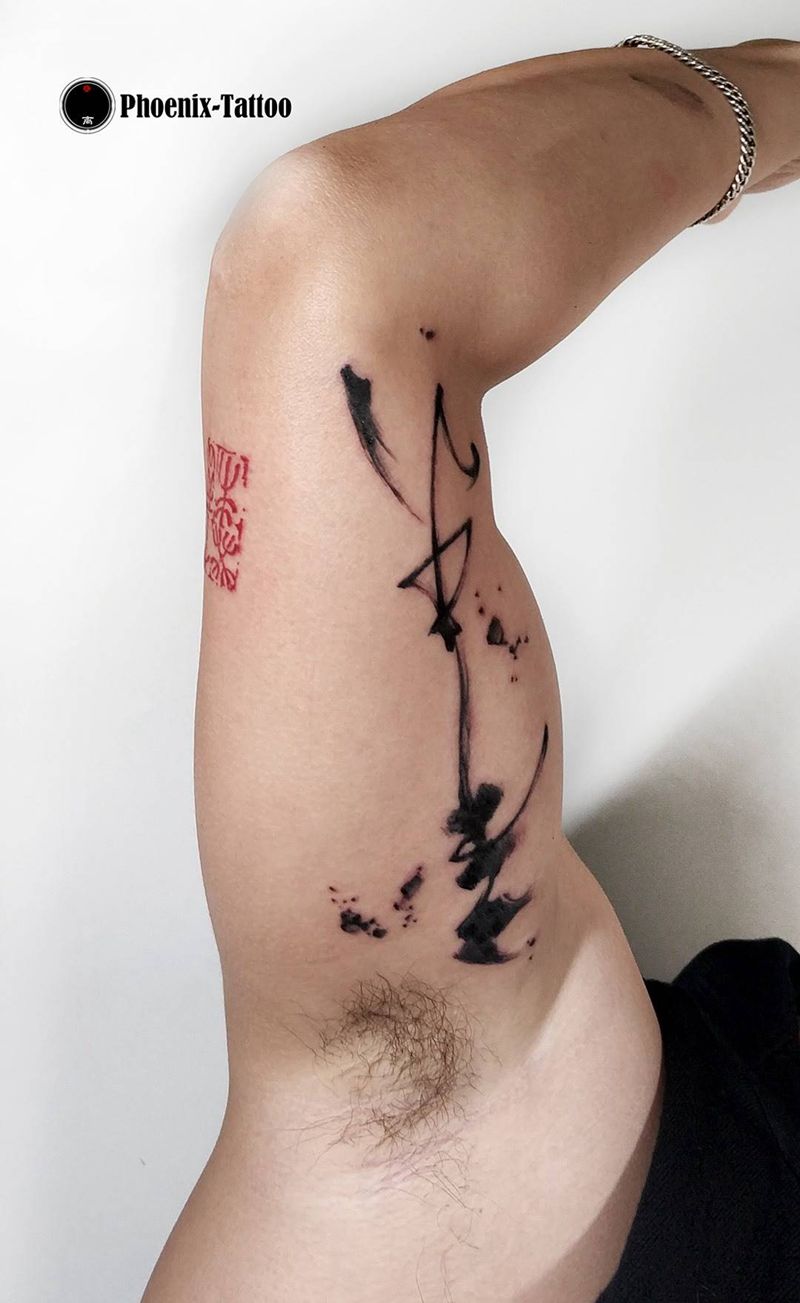 原创水墨纹身图片_成品手稿插画手臂手部国画原创水墨书法肩部纹身图案