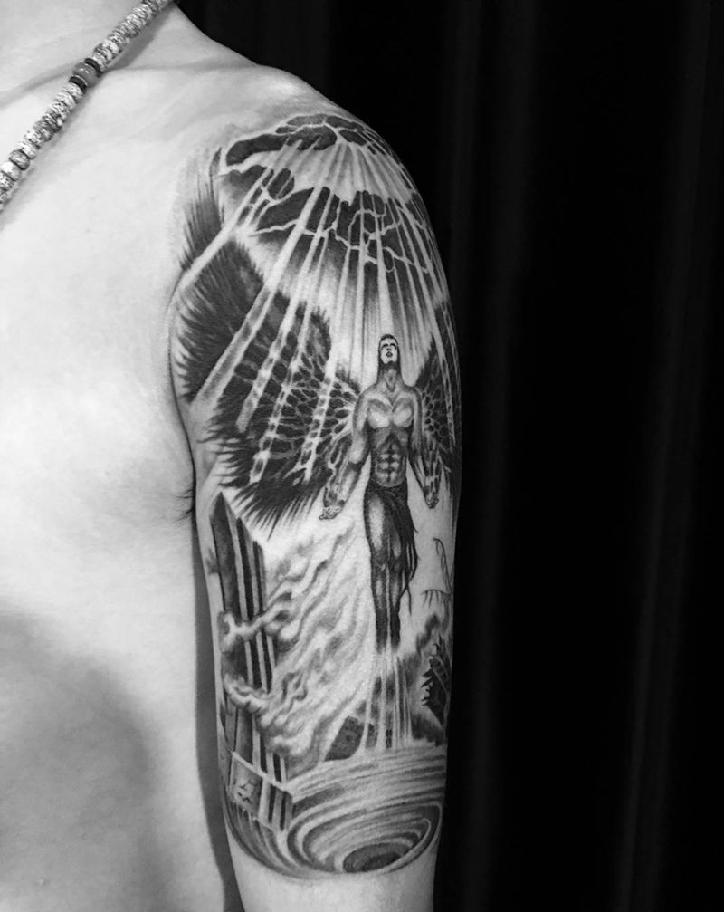 天裂纹身图片_成品手臂写实欧美肖像纹身图案