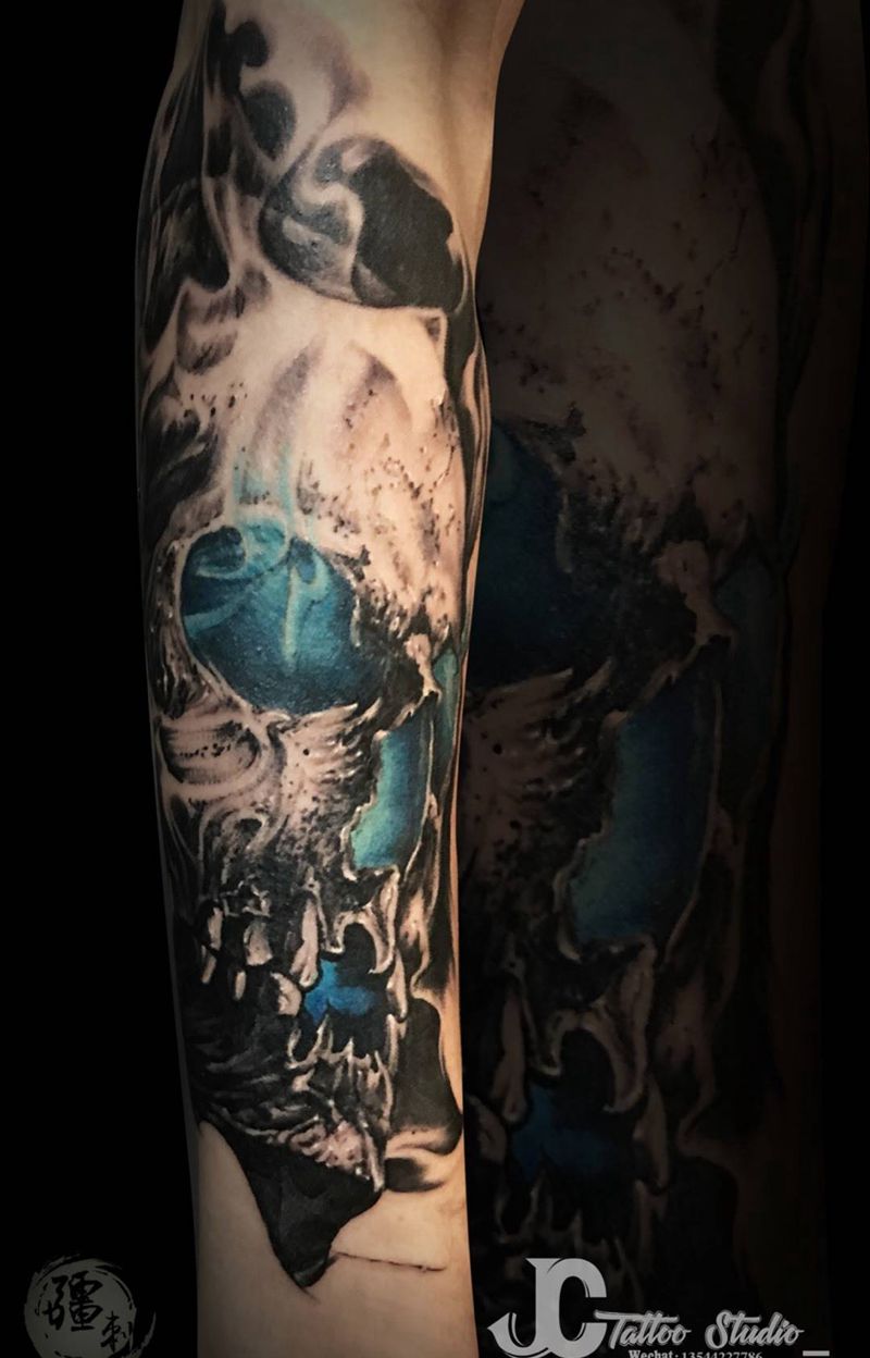 骷髅纹身图片_成品手臂手部臀部欧美写实鬼神静物纹身图案