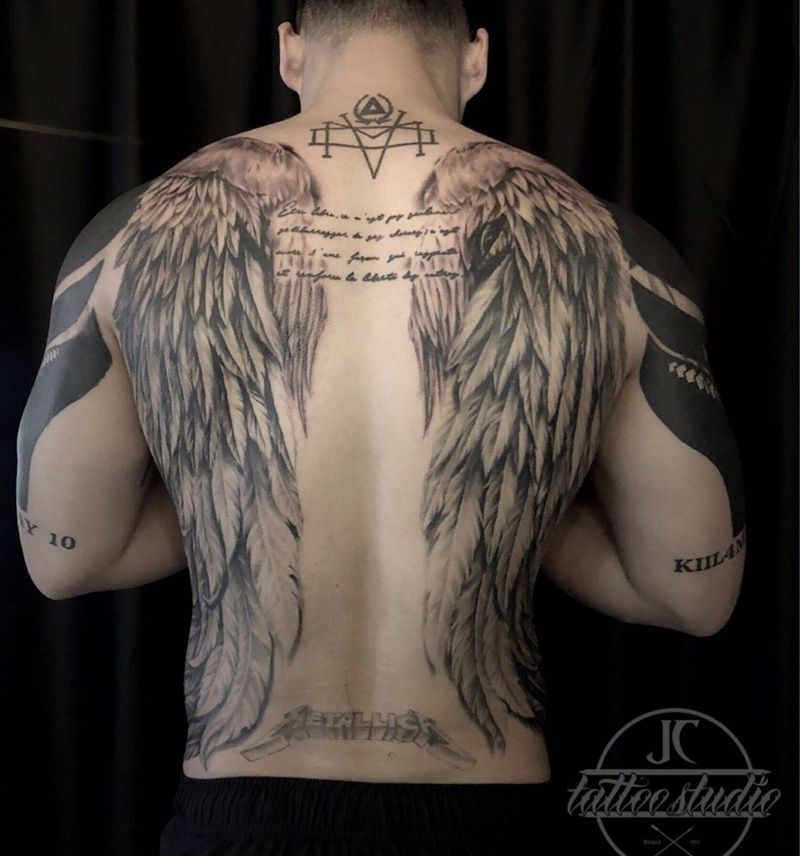 翅膀纹身图片_成品背部腰部肩部欧美写实图腾原创动物翅膀纹身图案