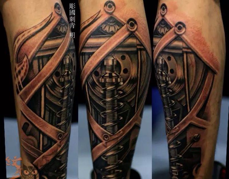 机械纹身图片_脚部腿部纹身图案