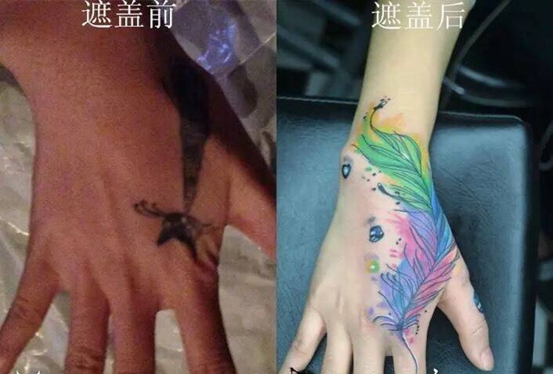 #羽毛#纹身图片_手部欧美植物纹身图案