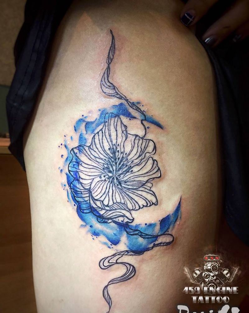 泼墨花纹身图片_成品插画清新腿部静物原创欧美纹身图案