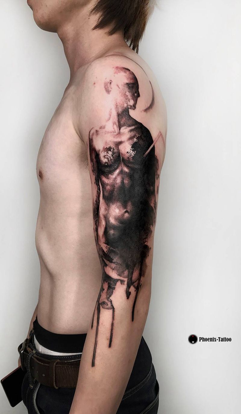 写实人像纹身图片_成品手稿插画手臂手部肖像人物原创素描写实纹身图案