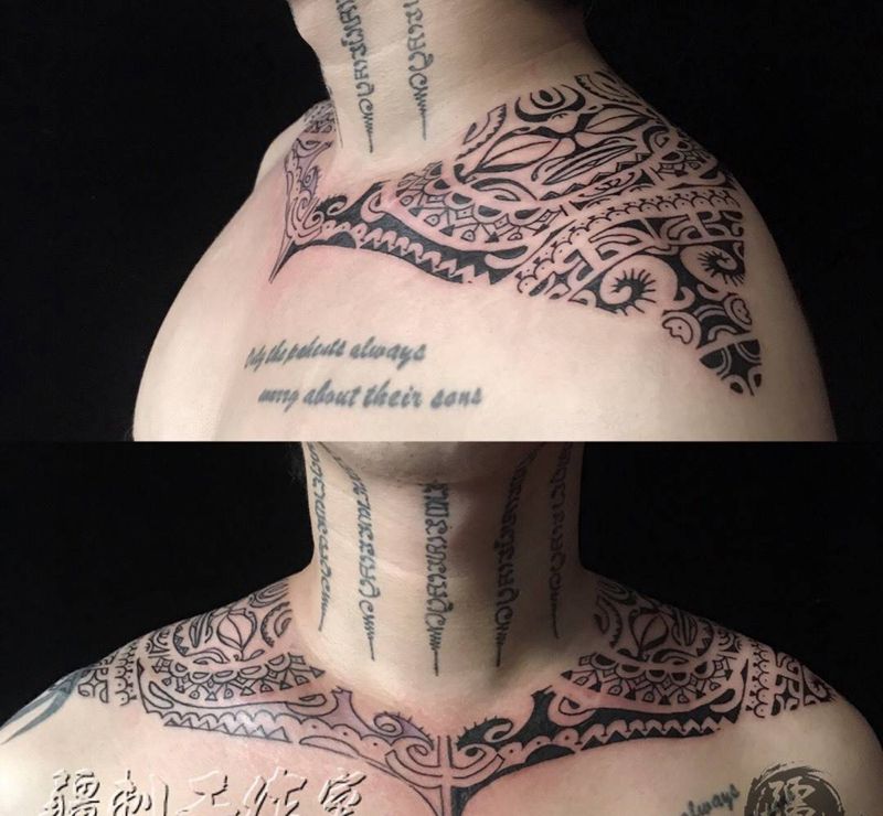 圖騰 未完成纹身图片_成品肩部颈部欧美传统习俗图腾纹身图案