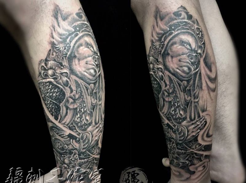 天逢元帥纹身图片_成品脚部传统肖像写实习俗人物动物纹身图案