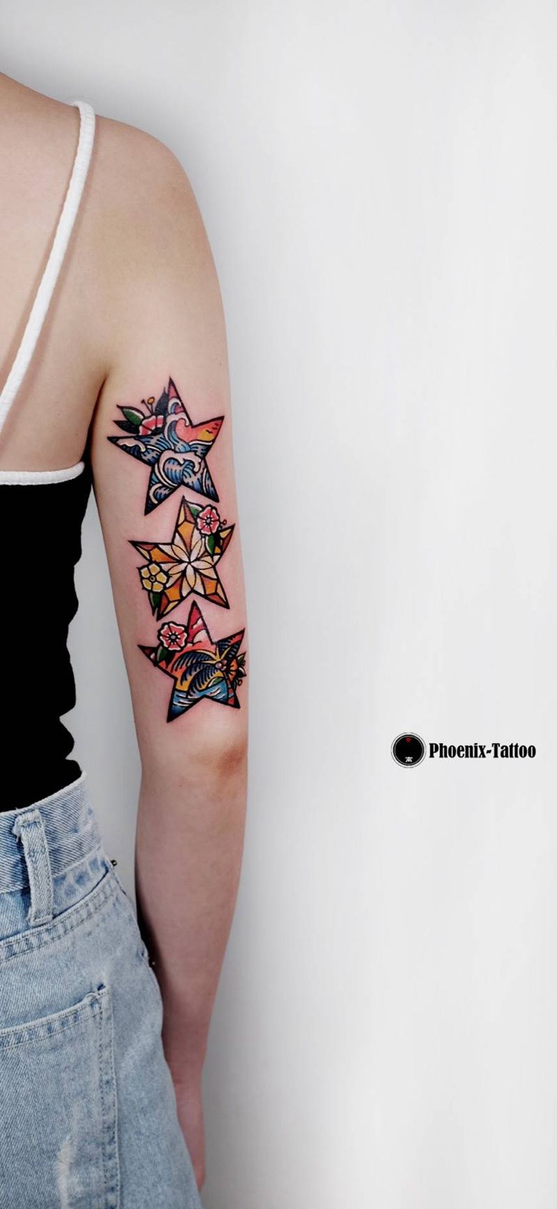 OLDSCHOOL星星纹身图片_手稿插画成品手臂手部肩部清新原创植物oldschool纹身图案